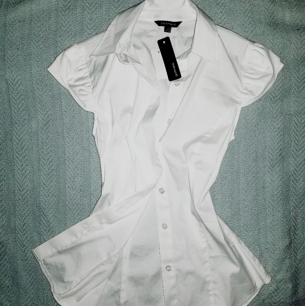 NZ Portman's Buttondown Petal Cap Sleeve Blouse, S